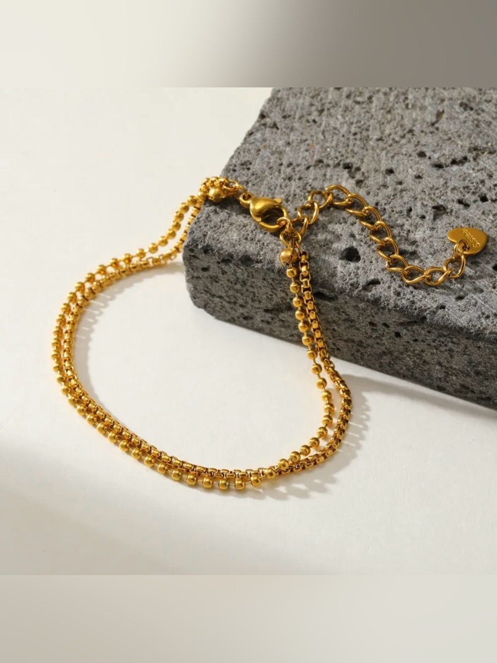 Gold PVD Coated Double Strand Beaded Bracelet - Women Jewelry